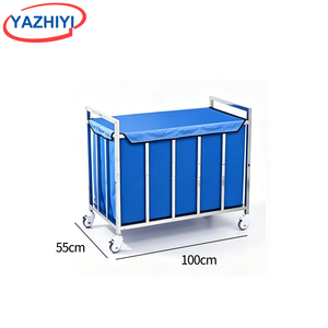 Chariot de collecte pour le personnel hospitalier YAZHIYI, structure <span class=keywords><strong>en</strong></span> acier inoxydable avec sac <span class=keywords><strong>en</strong></span> tissu bleu recouvert, pour usage clinique - Product Image 1