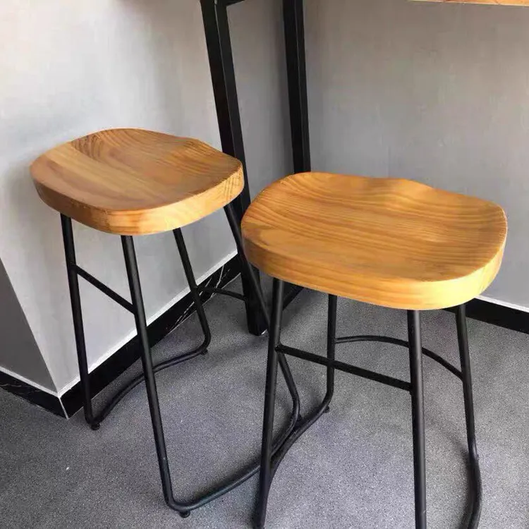 Bar taburesi Modern tasarım yüksek tabure Bar sandalyesi ile Metal bacak ahşap koltuk kahve dükkanı ev Bar ve restoran
