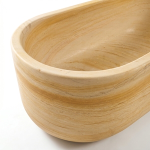 อ่างอาบน้ำทรงวงรีสั่งทำพิเศษสุดหรูหราทันสมัย ลายไม้สีเหลืองหินอ่อน แบบลอยตัว สำหรับแช่ตัวในห้องน้ำ วิลล่า โรงแรม บ้าน - Product Image 4