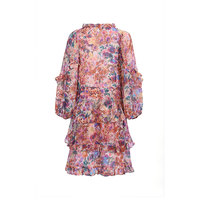 Robe mi-longue haut de gamme décontractée et élégante en mousseline de soie imprimée à col en V avec détails à volants Design à plusieurs niveaux taille haute pour femmes
