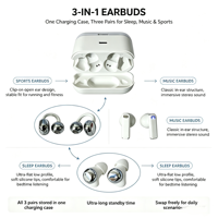 Écouteurs TWS 3-en-1 : Écouteurs de sport à clipser / semi intra-auriculaires / pour le sommeil, sans fil, combinaison 3-en-1 avec clips auriculaires