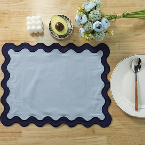Bord brodé festonné Table vert serviettes en tissu 100% lin Boho coton classique napperons festifs colorés napperons - Product Image 1