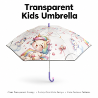 Parapluie transparent de sécurité pour enfants LS, à long manche, motif dessin animé, baleines en alliage, poignée en plastique, ouverture manuelle, vente en gros
