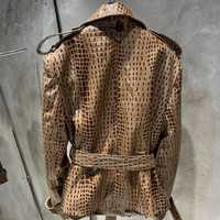Doppelreihige Vintage-Jacke Krokodil-Geprägter Leder-Blazer Damen Oversize-Jacken