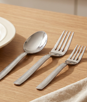 Ensemble de cuillères de table en acier inoxydable de style vintage, à pointes variées et embossées, résistantes à la rouille, avec manches décorés assortis, vente en gros
