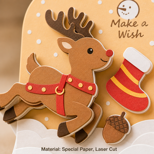 Tarjeta de Navidad 3D Pop-up, Tarjeta de Felicitación Navideña con Sobre, Diseño de Reno y Muñeco de Nieve - Product Image 4