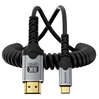 Kabel 8K Tipe C ke HDTV Berpelindung Graphene Berlapis Emas Spiral TPU Male to Male untuk TV