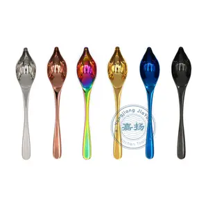 (JYKT-CS010) 厨师酱勺批发不锈钢钛涂层彩色毛雨勺勺与细尖