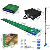 Ensemble de jeu de golf tapis de putting comprenant un club de putting télescopique et six balles de golf