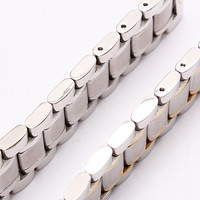 Correa de muñeca de metal con extremo curvo de 19MM de alto pulido, 5 cuentas de repuesto de acero inoxidable con cierre plegable de doble botón, 20mm, 21mm