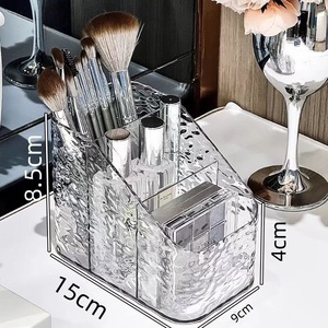 Transparent Cosmetic Organizer With Divided Compartments For Makeup Brushes Lipsticks And <b>Pens</b> Desktop Storage Box Plastic - Product Image 3
