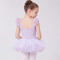 Robe de tutu de ballet pour filles avec manches volantées et bordure à volants fleuris en tissu spandex pour la pratique quotidienne et les récitals
