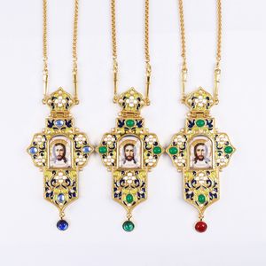 Zd072 טקסי דלוקס אורתודוכסי מתנה רוחנית עיצוב עליון שרשרת צלב החזה עם אמייל ואבני חן - Product Image 3