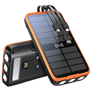 new products 2024 large capacity 20000mAh PD20W Fast Charger Wireless Three Flashlight with 5 Outputs portable Solar Power Bank