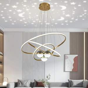 Lampadario Moderno a LED a 3 Anelli con <span class=keywords><strong>Riflessi</strong></span> Stellati, Dimmerabile, per Cucina, Hotel, Soggiorno, Lampade a Sospensione - Product Image 1