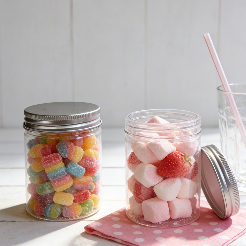Wholesale Transparent Cylinder Plastic Food Jars with Screw Top Air Tight 220ml Cookie Storage Containers