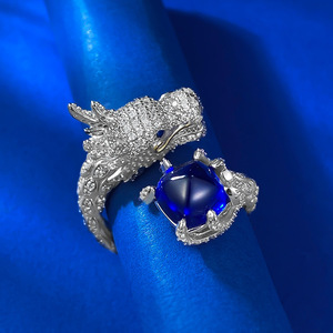 Nuovo argento S925 stile cinese l'anno del Loong anello 8*8mm blu tesoro torre di zucchero anello <span class=keywords><strong>originale</strong></span> anello gioielli da sposa - Product Image 5