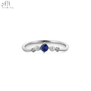 Hong Kong Supplier Fine Jewelry Wholesale 18K White Gold Natural Sapphire Diamond Freshwater Pearl Ring For Women Daily Wear - Product Image 1