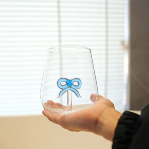 Verre à boire en verre avec nœud papillon rose en gros, petit verre à lait frais, verre à jus, vaisselle créative, design nœud papillon - Product Image 5