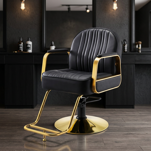 Sillón de Barbería Negro Hidráulico, Silla de Estilismo para Salón, Asiento Tapizado para Peluquería con Base de Metal y Reposapiés - Product Image 5