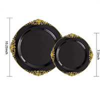 Assiettes jetables en plastique rigide PS, motif dragon gaufré, bord doré, bronzage bleu transparent, pour fête, écologiques