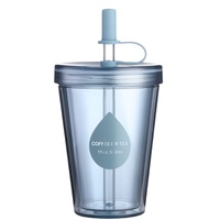 Vaso de jugo aislado de doble capa de gran capacidad moderno, vaso de plástico de grado alimenticio con tapa antipolvo