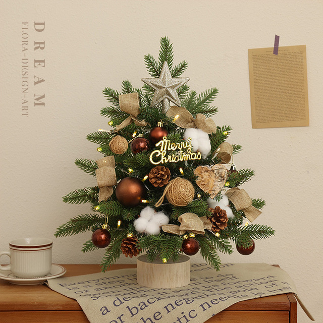 Mini Christmas Tree Desktop Decoration with Small Lights and Decorative Strips for Christmas Festivities