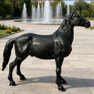 Scultura Personalizzata Grande <span class=keywords><strong>di</strong></span> Stallione Nero in Bronzo, Arte Equestre Moderna per Decorazione Paesaggistica <span class=keywords><strong>di</strong></span> Giardini o Parchi - Product Image 4