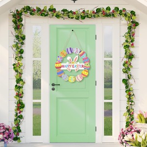 KingWIN Easter Wreath Round Wooden Bunny Egg Pendant Reusable Home Party Decoration - Product Image 4