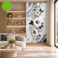 Sticker mural imprimé UV 5D en marbre bleu et blanc floral UDK, 120 cm x 240 cm, panneau mural auto-adhésif