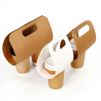 Porte-gobelets jetable en papier kraft écologique personnalisé avec logo sur mesure et poignée pour café à emporter