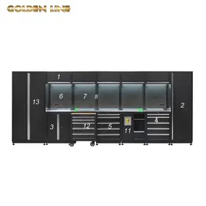 โรงรถ Goldenline ตู้เก็บของเวิร์คช็อปกล่องเครื่องมือโลหะรถเข็นเครื่องมือโต๊ะทํางานแบบโมดูลาร์