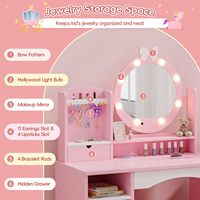 Ensemble Coiffeuse Moderne en Bois pour Enfants avec Lumières LED, Étagères de Rangement et Chaise de Maquillage Princesse pour Filles - Vente en Gros pour Salon