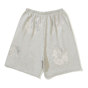 Shorts de sport pour hommes en coton pur 100% épais, style streetwear décontracté, avec procédé de marquage à chaud par transfert de cristaux, vente en gros - Product Image 5