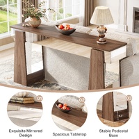 Console d'entrée moderne en bois massif, écologique, 63 pouces, étroite et longue, à placer derrière un canapé, avec finition miroir et pieds épaissis