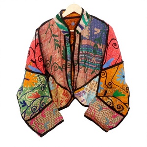 Best Selling Handmade Eco-Friendly Reversible Cotton <b>Kantha</b> <b>Jacket</b> Mandarin Collar for Women All Seasons Wholesale Price India - Product Image 1