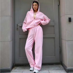 65% Baumwolle Jogginganzüge Sportkleidung Damen Yoga-Bekleidung Trainingsanzüge für Damen 2-teiliges Set Sweatpants und Hoodie Set - Product Image 1