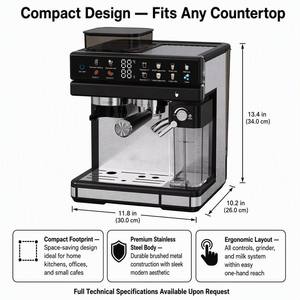 Máquina de <span class=keywords><strong>Espresso</strong></span> Profesional Italiana 3 en 1 Semiautomática Compacta de 20 Bares con Molinillo de Acero Inoxidable para Hogar, Cafetería, Restaurante y <span class=keywords><strong>Bar</strong></span> - Product Image 5