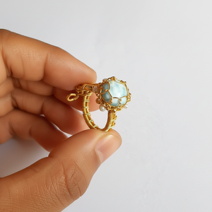 Meilleure qualité Larimar 10-12mm bague en pierre ronde 925 argent Sterling fil Wrap ensemble bague bijoux avec prix de gros pour cadeau de fête des pères - Product Image 1