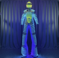 Costume LED Lumineux pour Homme, Style Marcheur sur Échasses, Tenue de Spectacle RGB à Couleurs Changeantes, Coton, avec Casque, Design Futuriste, pour Spectacles Ethniques Chinois