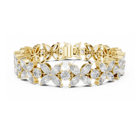 Pulsera de tenis floral de oro macizo de 14K con diamantes cultivados en laboratorio de corte marquesa y redondo para mujer - Diseño elegante y lujoso