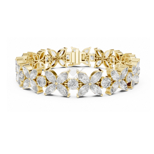 <b>Solid</b> Gold Marquise Diamond Floral <b>Bracelet</b> Featuring Lab Grown CVD HPHT Diamond Flower Tennis <b>Bracelet</b> Elegant Luxury - Product Image 1