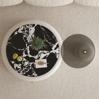 Meuble TV et Table Basse Combinés Durables et Mobiles, Style Moderne de Luxe, en Bois et Plateau en Marbre, pour Salon et Appartement Compact, avec Rangement