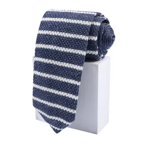 Gravata de malha com estampa de listra para homens, gravata personalizada/atacado de baixo preço, estilo casual 100% linho para negócios, padrão de moda masculina