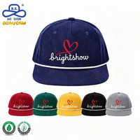 Fabbrica di Cappelli Certificata ISO14001, Cappello Snapback in Velluto a Coste Blu Navy con Ricamo Personalizzato e Cordino per Streetwear, Vendita all'Ingrosso