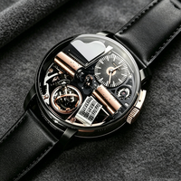 Montre mécanique squelette de luxe en acier inoxydable avec tourbillon, résistante à l'eau, bracelet en cuir, boîte à musique, montre-bracelet pour homme d'affaires