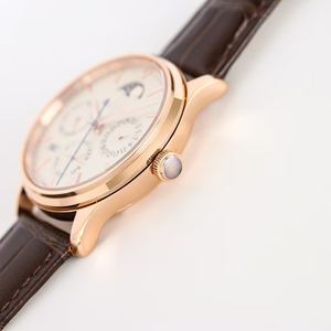 Ultra Luxury Prestige Diamond Bezel Celestial Perpetual Calendar Moon Phase Rose Gold PVD Steel <b>Case</b> Leather Executive Men <b>Watch</b> - Product Image 3