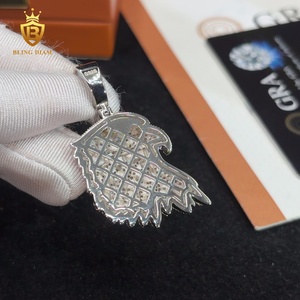 Pendentif Aigle Animal en Diamant Glacé, Breloques en Argent 925, Pendentif Moissanite Plaqué Or, Collier Moissanite Certifié GRA pour Hommes - Product Image 5