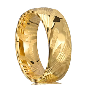 Anillos de Acero de Damasco Dorado de 8 mm, Anillos de Boda para Hombre, Estilo Clásico, Ajuste Cómodo para Parejas, Anillos de Compromiso y Citas - Product Image 1