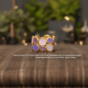 แหวนแฟชั่น ชุบทอง PVD สแตนเลสสตีล 316L ทนทาน ดีไซน์ฝังสีม่วงขาว - Product Image 3
